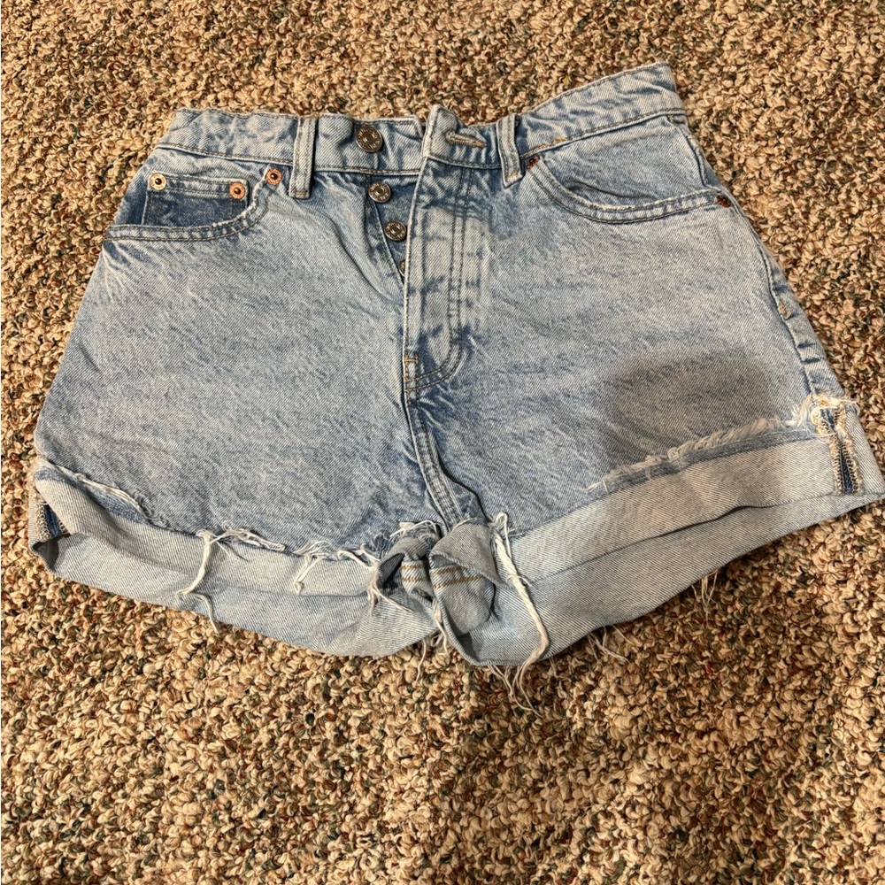 Zara Blue Jean Shorts High-Waisted Cuffed